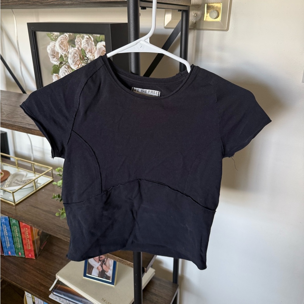 Free People Black Short Sleeve Top
